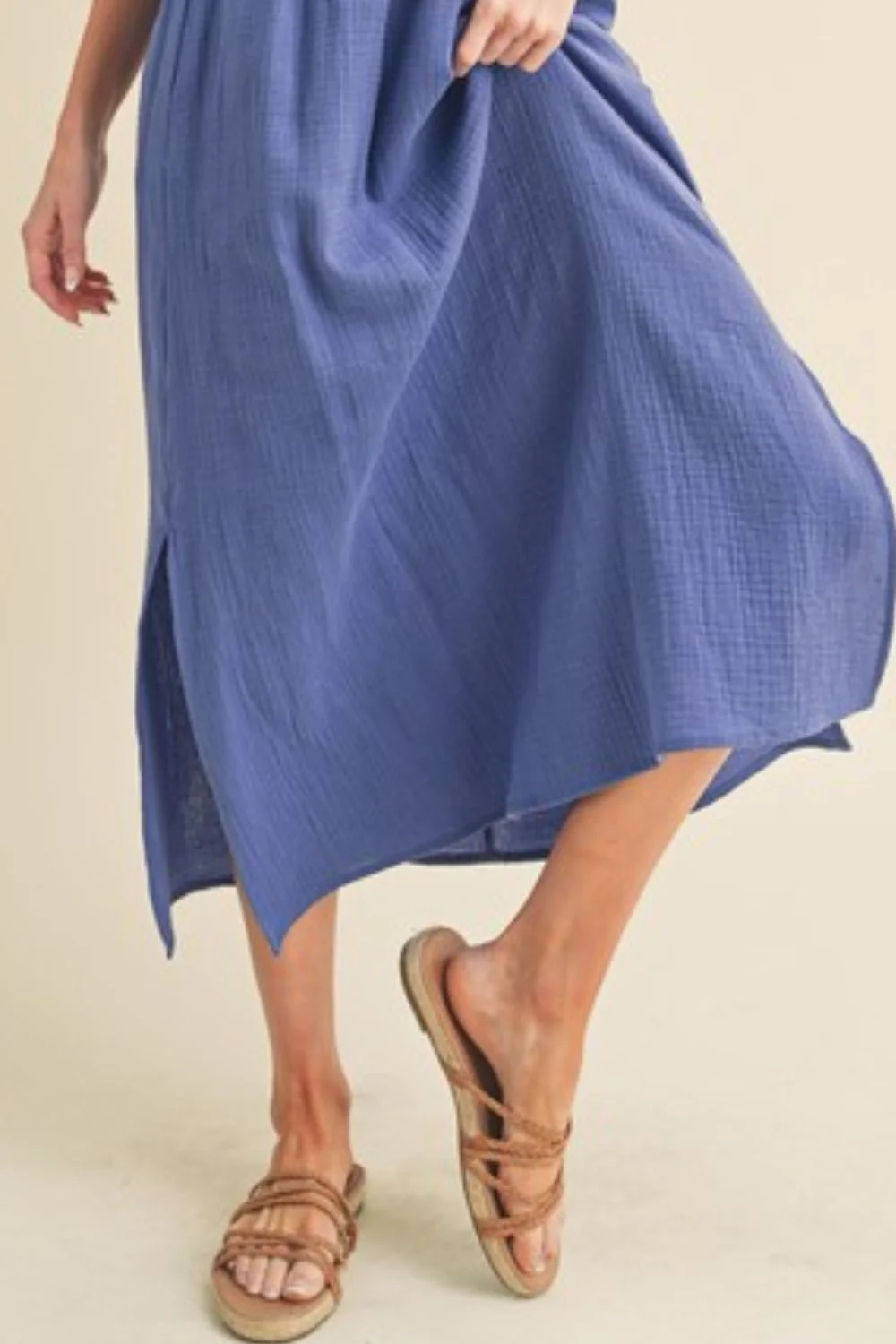 Side Slit Round Neck Sleeveless Tank Dress