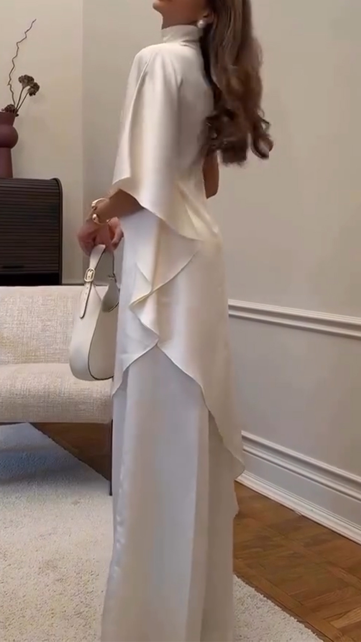 Women Stand-Up Collar Asymmetrical Solid Color Casual Set