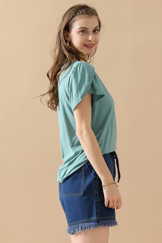 Gold Lace V Neck Ruffle Short Sleeve Top