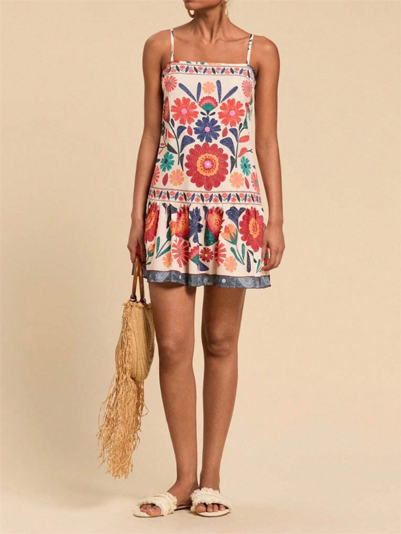 Printed Spaghetti Strap Mini Dress