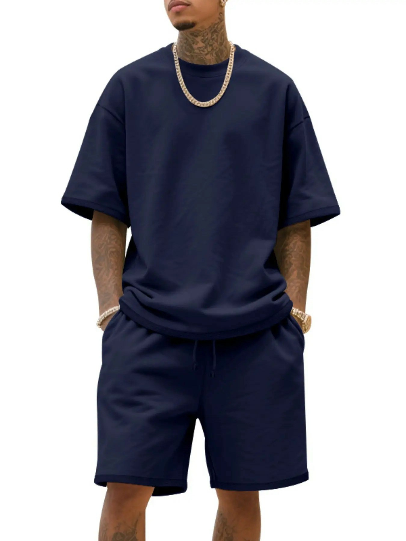 💥Easter Sale!Men's Summer Casual Set, Pure Color Round Neck Short Sleeve Tee & Shorts