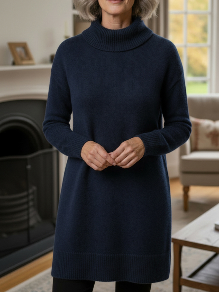 🔥 Women's Elegant Cowl Neck Soft Knit Long Sleeve Tunic Top - Relaxed Fit Fall Winter Pullover