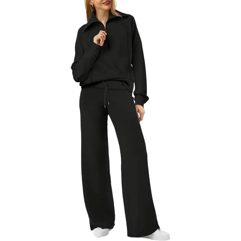 Women's Casual Set 2025 Collection Half-Zip Sweatshirt and Wide-Leg Pants