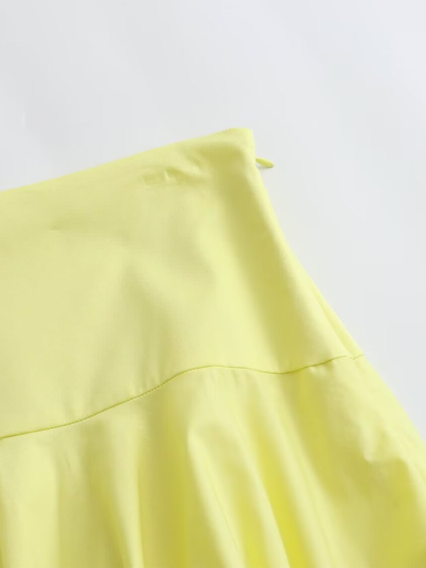 Round Neck Zipper Pocket Balloon Short Vest / Pleated Skirt