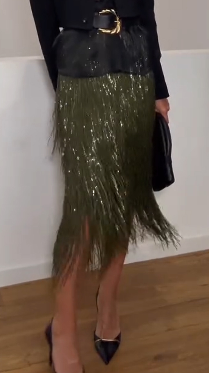 Women Fringed Sequin Dinner Party Sexy Skirt