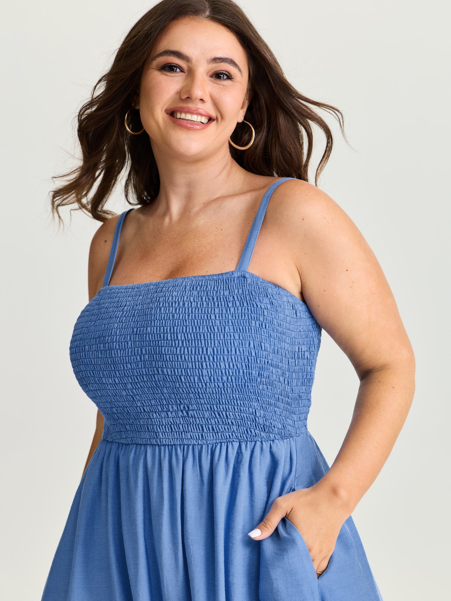 Shirred Tiered Hem Plain Maxi Dress