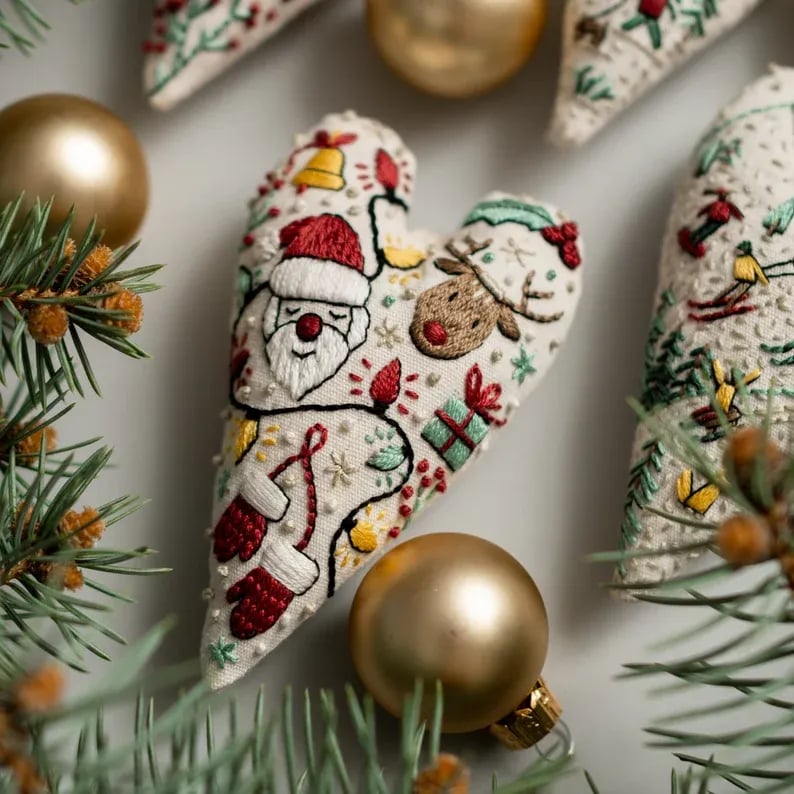 DIY Heart Shaped Hand Embroidered Christmas DIY material kit