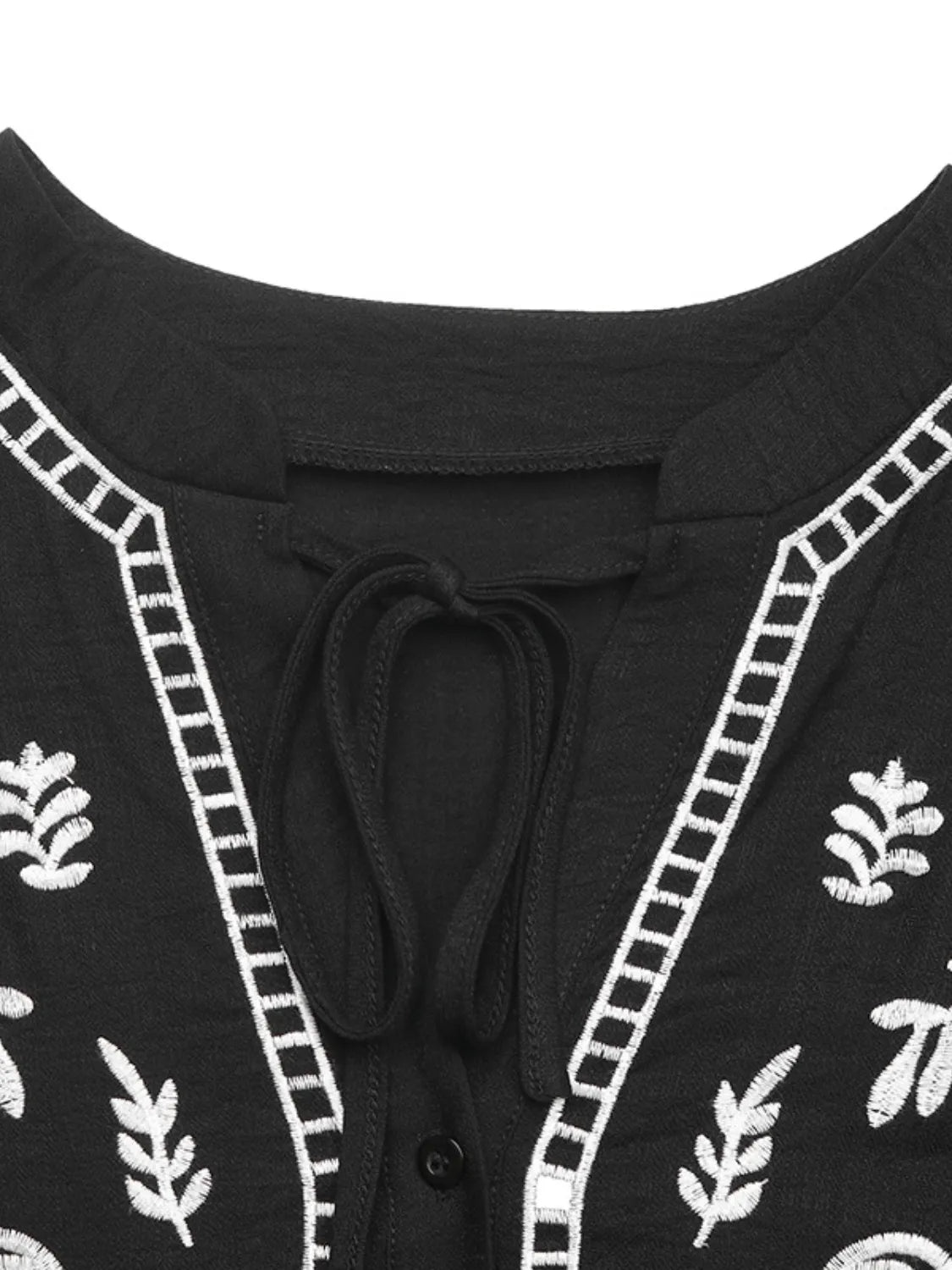 Embroidered Notched Half Sleeve Midi Dress