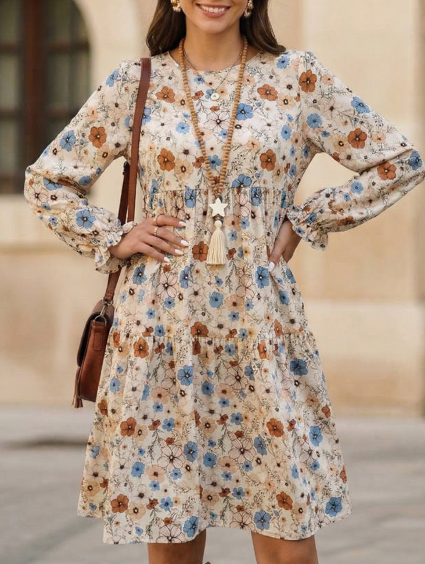 Print Lantern Sleeve Dress
