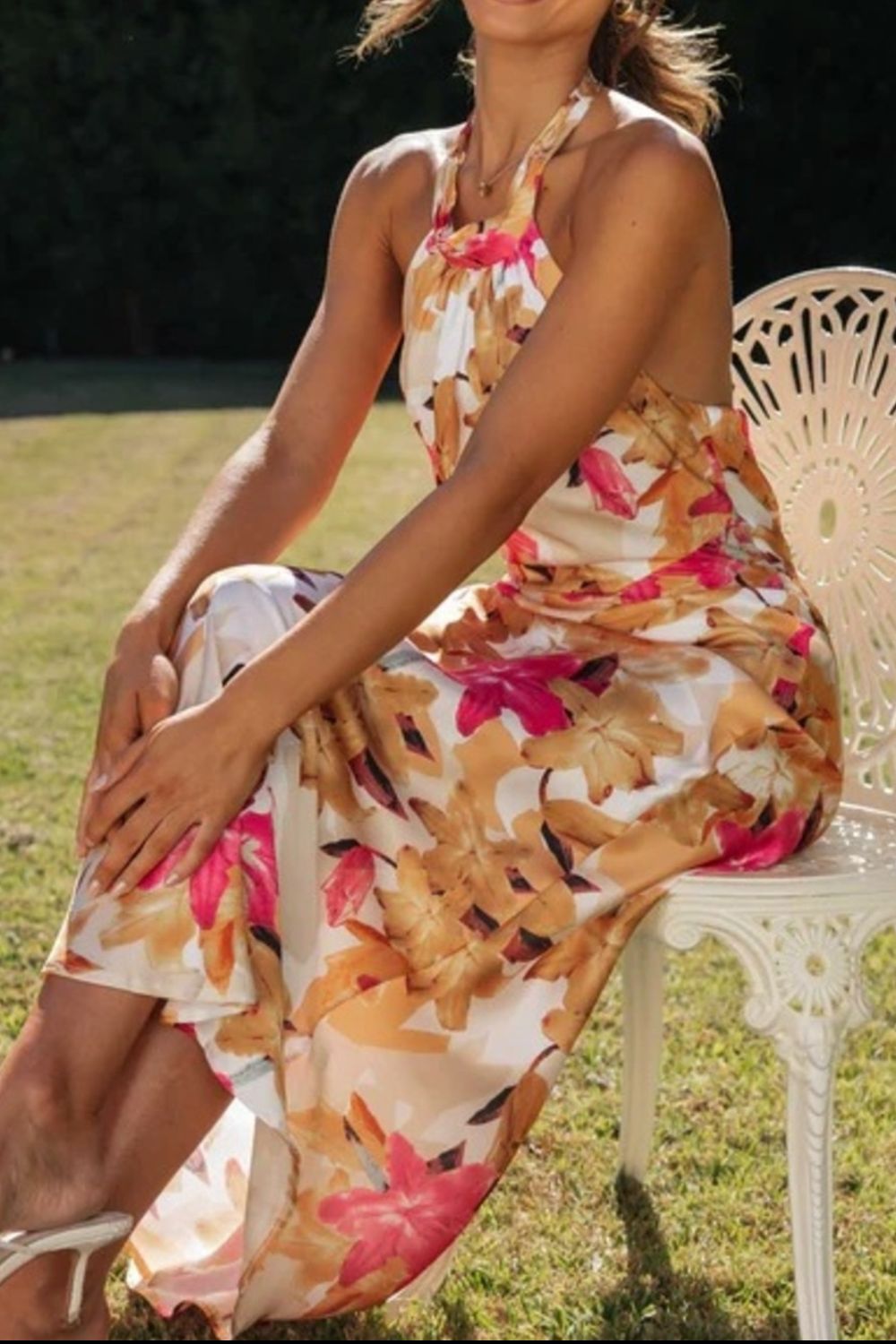 Floral Print Halter Neck Maxi Dress