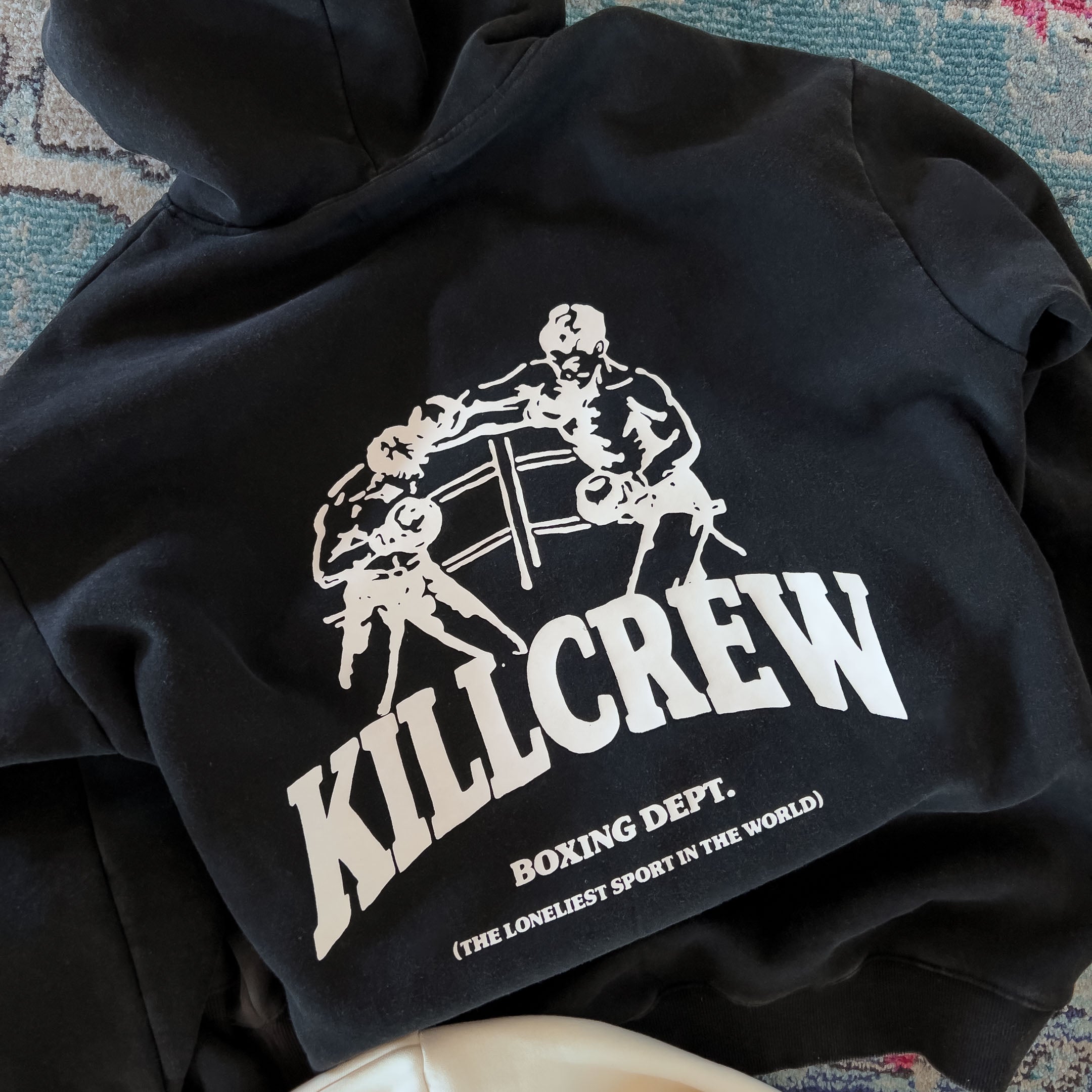 OVERSIZED LUX BOXING DEPARTMENT HOODIE - BLACK / WHITE