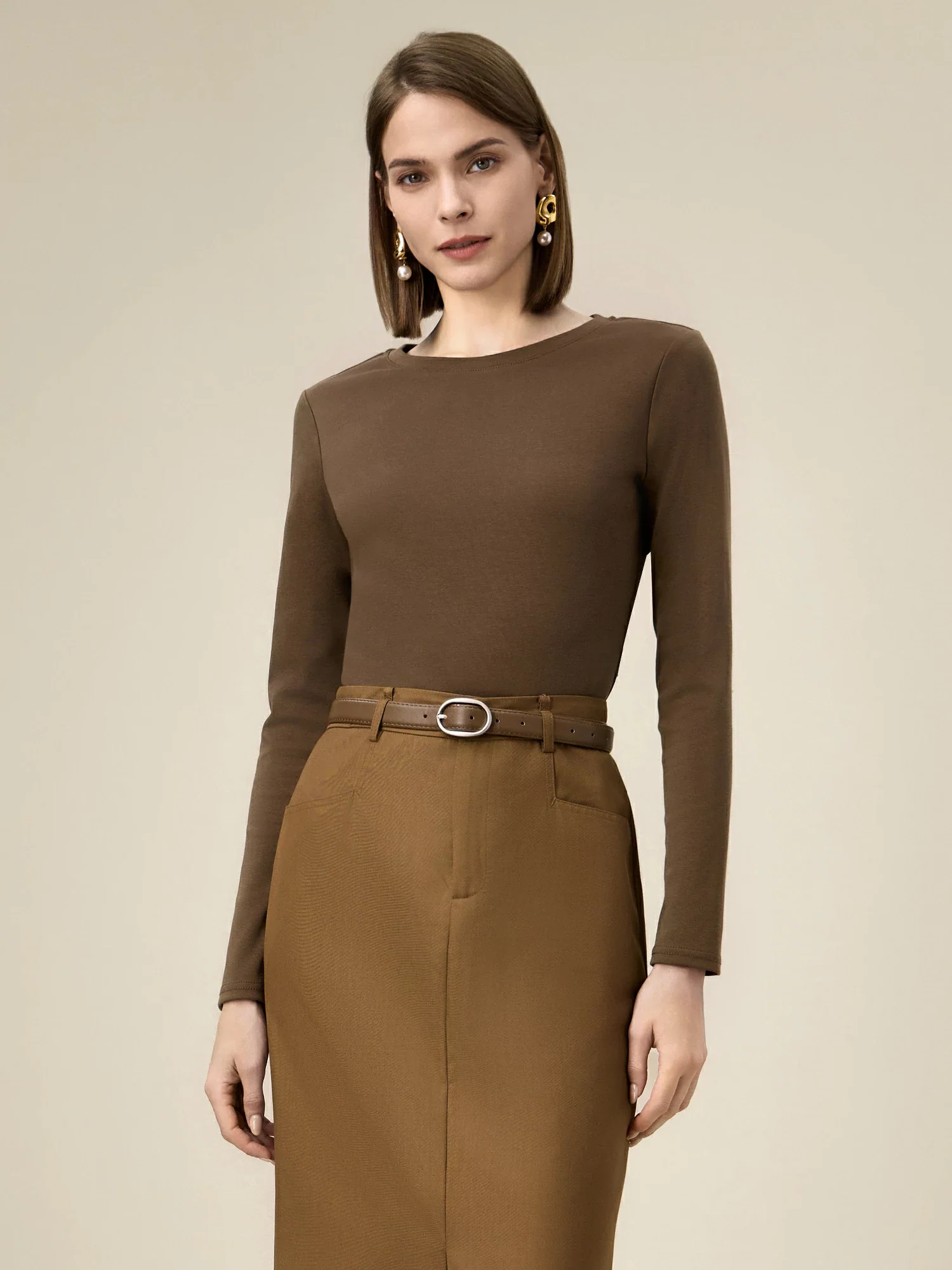 Women's Cotton Round Neck Long Sleeve Cropped Top