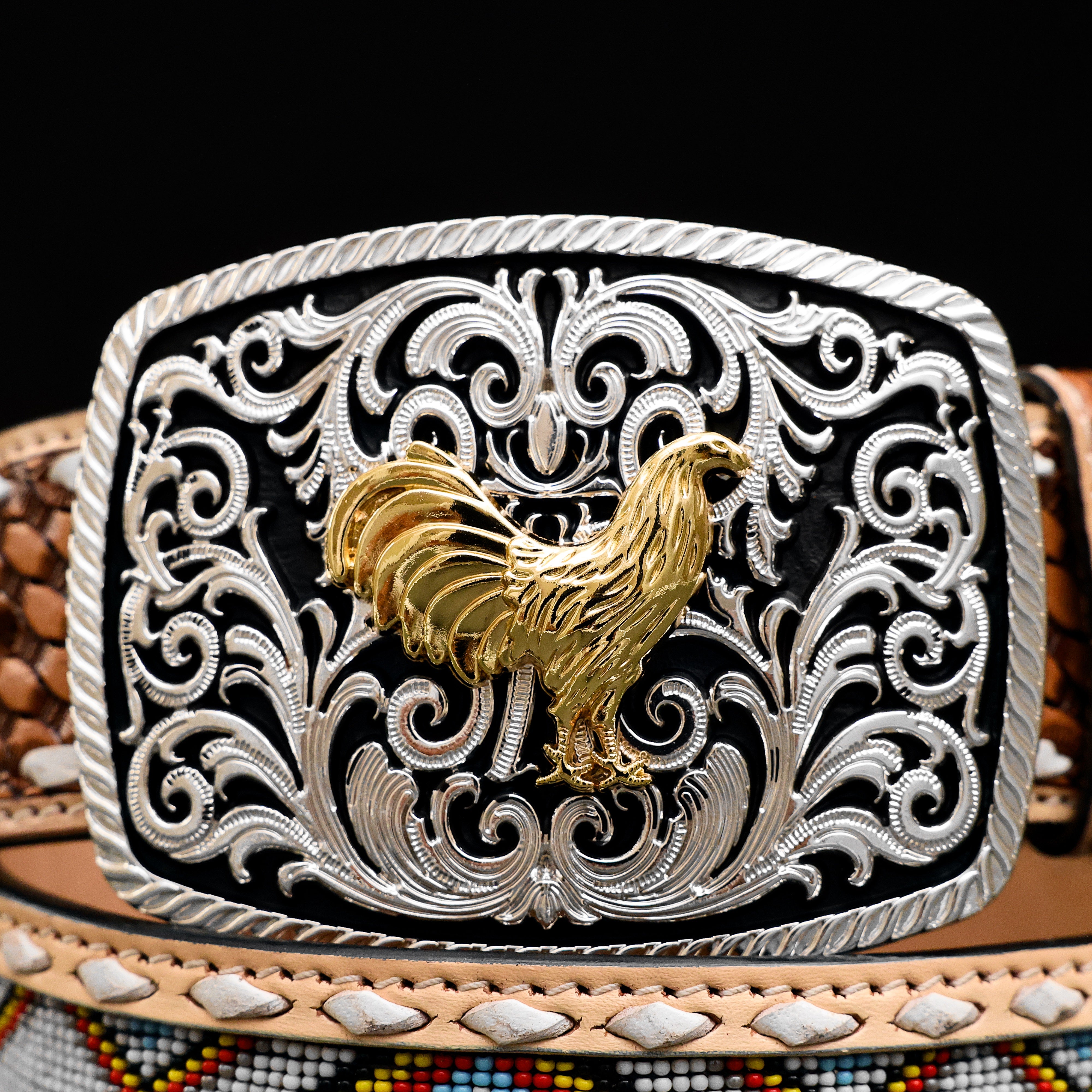 2 Inch Hand-Tooled Artesanal Beaded Leather Belt
