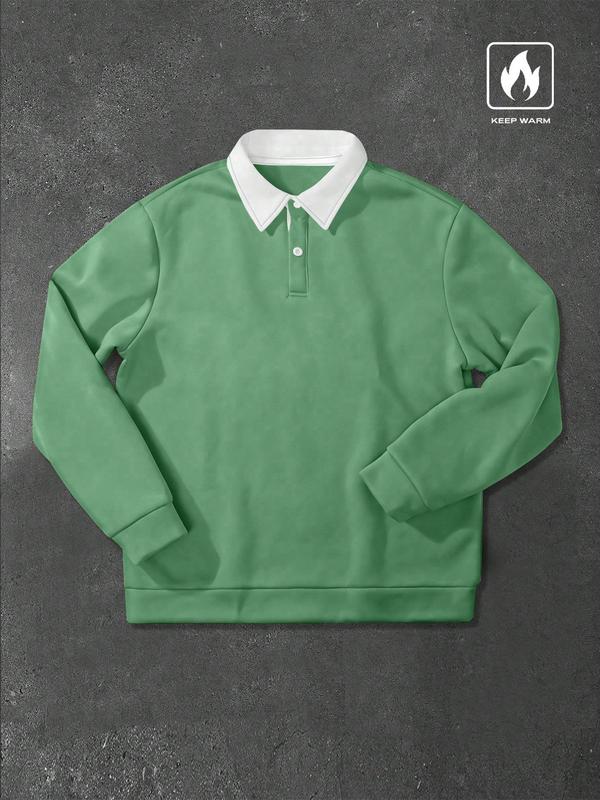 Men’s Loose Fit Colorblock Long Sleeve Polo Shirt