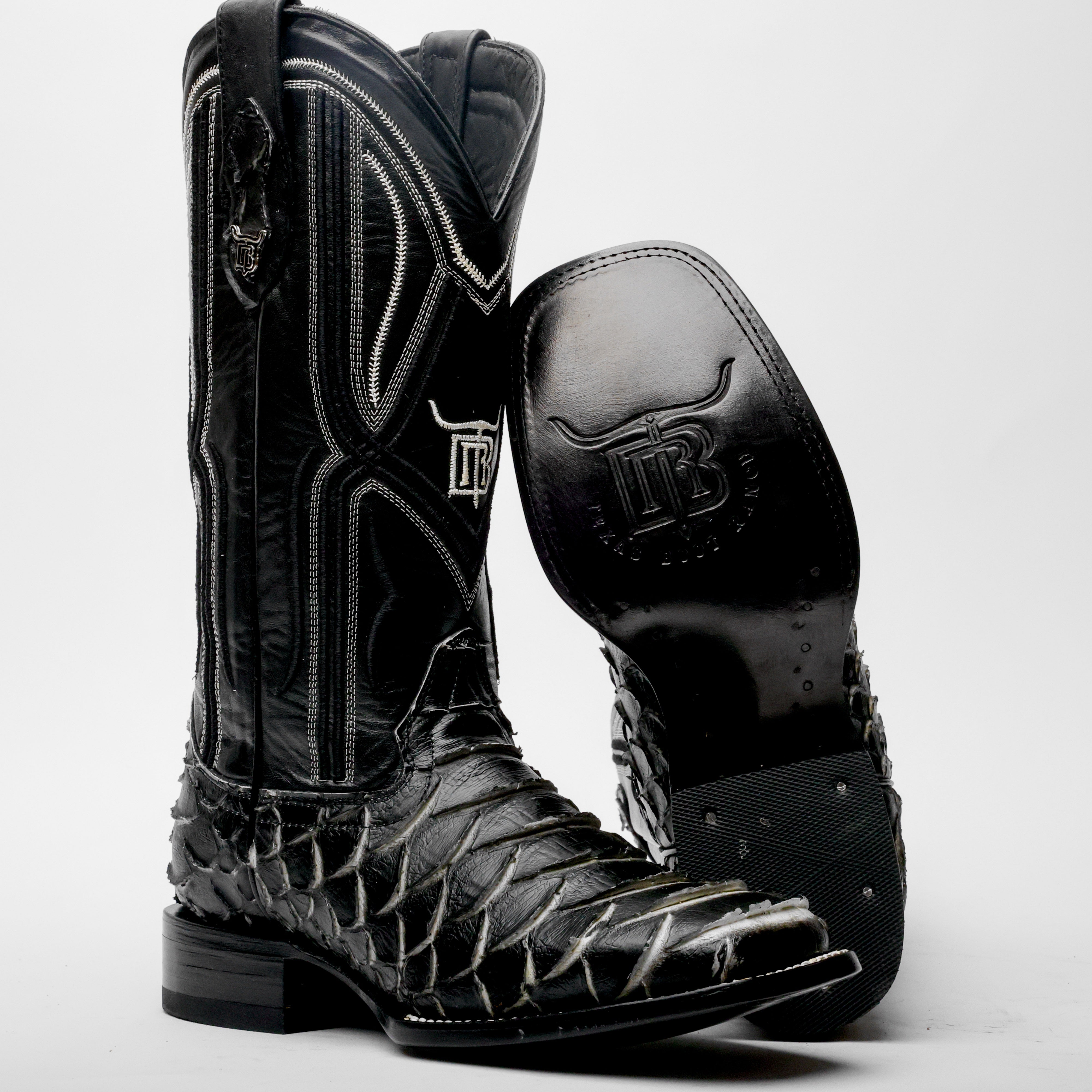 Black/White Jumbo Python Leather Boots - Square Toe