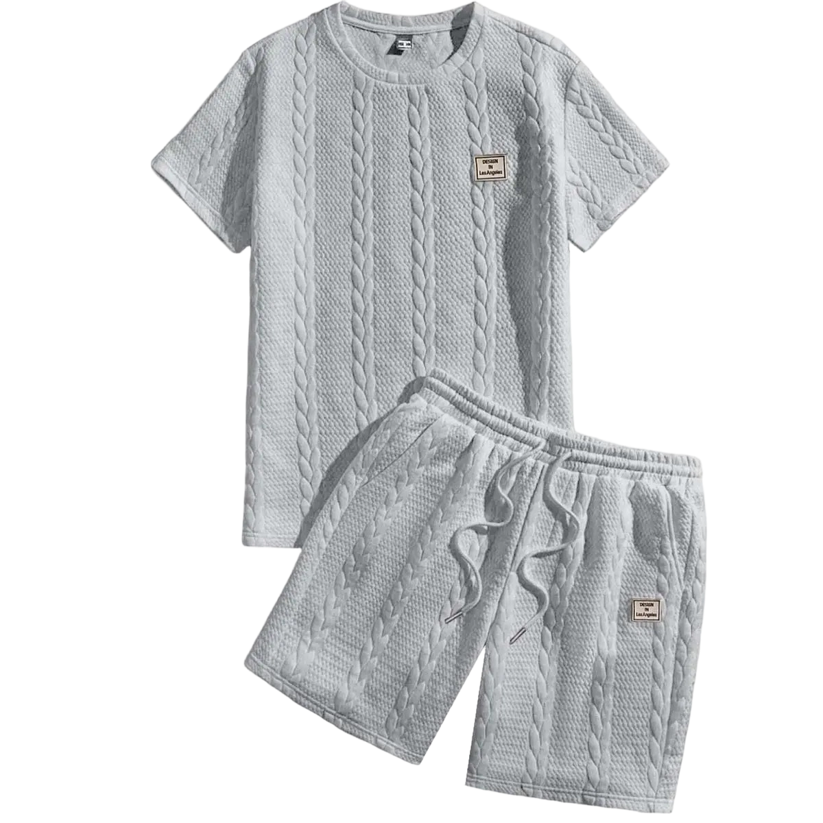 Summer men's jacquard textured fabric round neck short sleeved T-shirt and shorts set