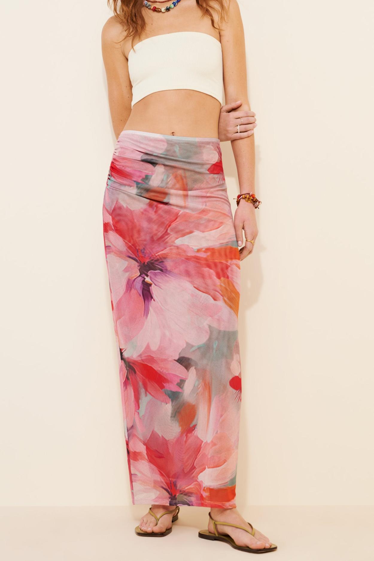 Floral Sheer Sequin Maxi Skirt