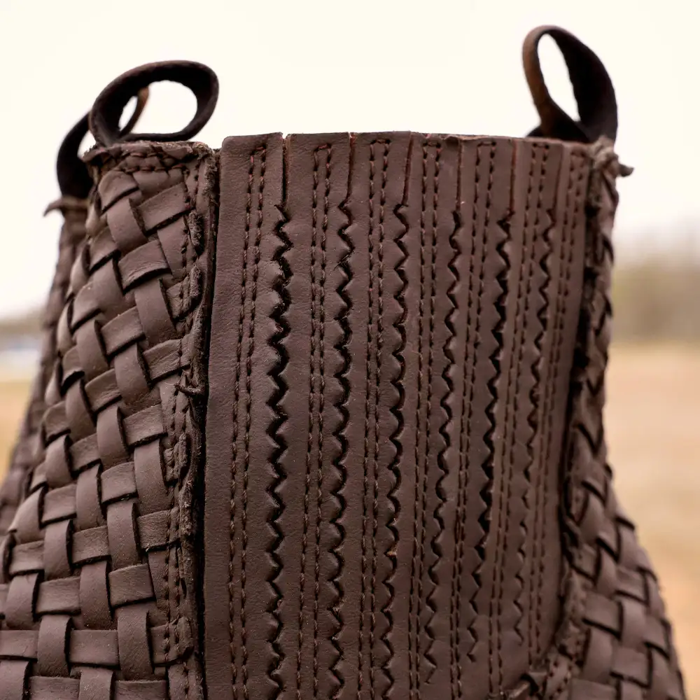 Chocolate Matte Brown Basketweave Leather Botines - Square Toe