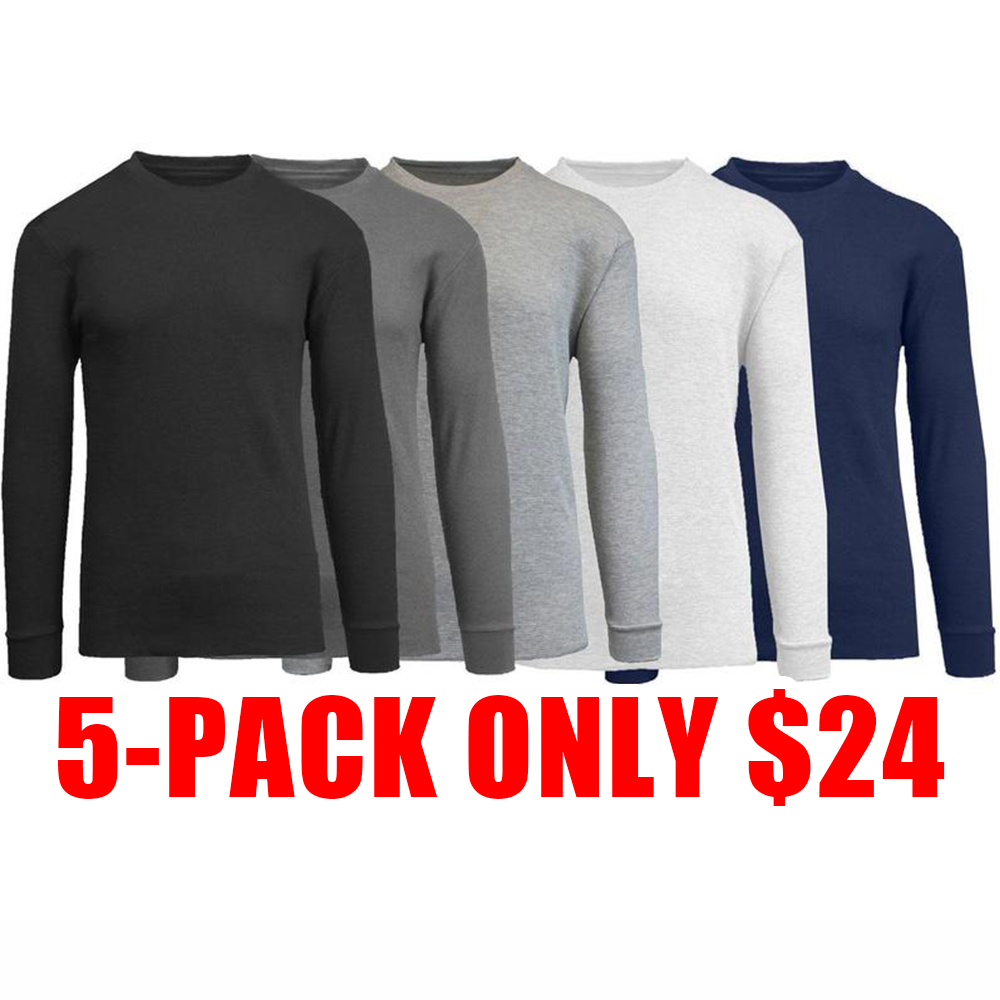 Men’s 5-Pack Waffle-Knit Long Sleeve Thermal Shirts – Warm, Soft & Stylish Everyday Wear