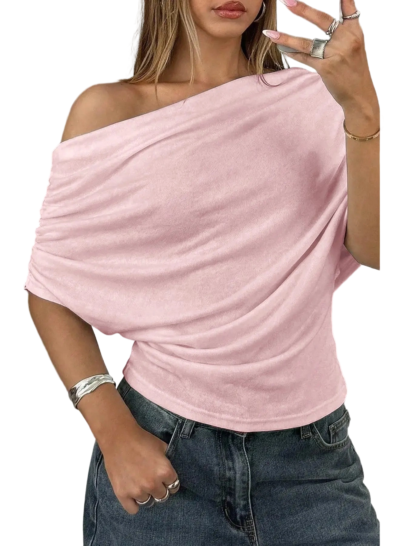 Chic Asymmetrical Shoulder Knit Top