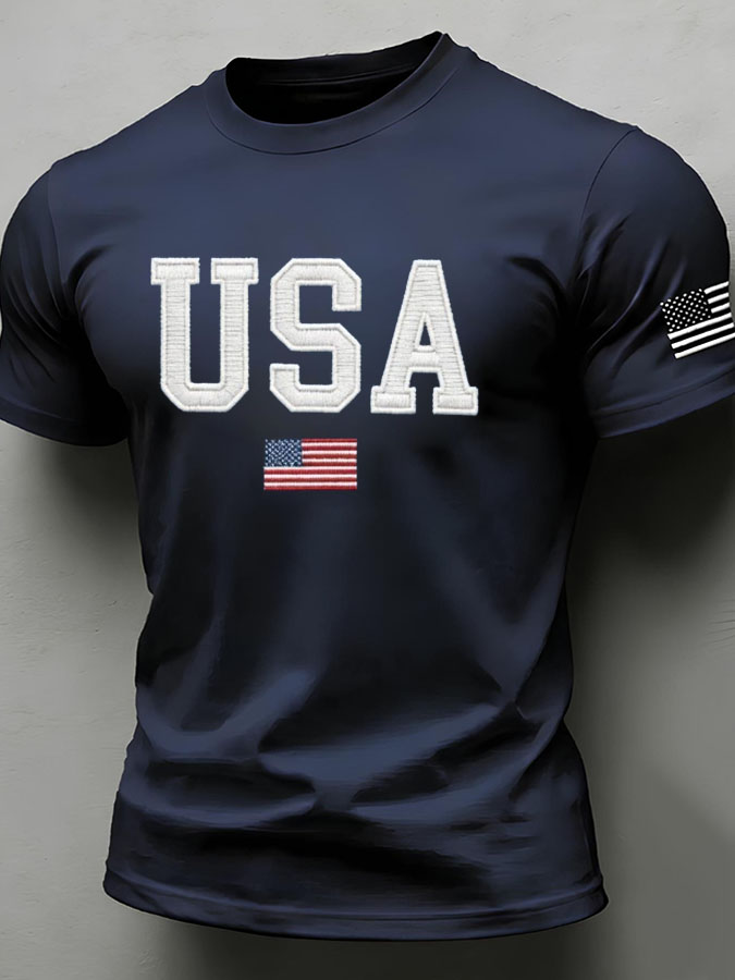 Men'S American Flag Independence Day Celebration Classic Pattern Short Sleeve T-Shirt