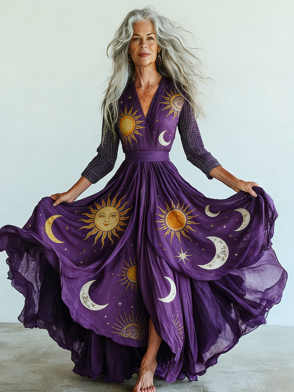 Embroidered Retro Loose Embroidered Printed Contrast Color Dress2880