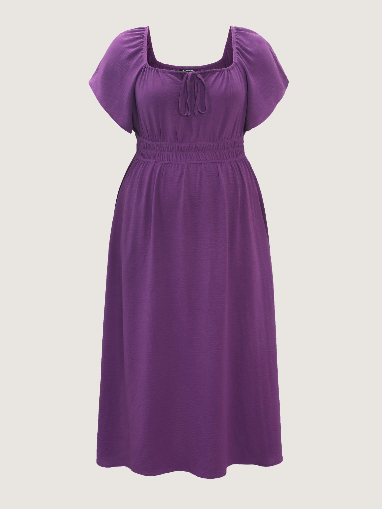 Square Neckline Shirred Waist Maxi Dress