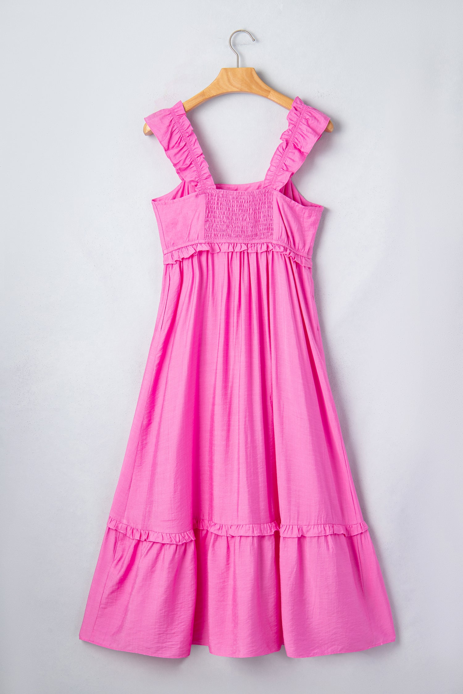 Bonbon Solid Color Ruffle Trim High Waist Sleeveless Maxi Dress