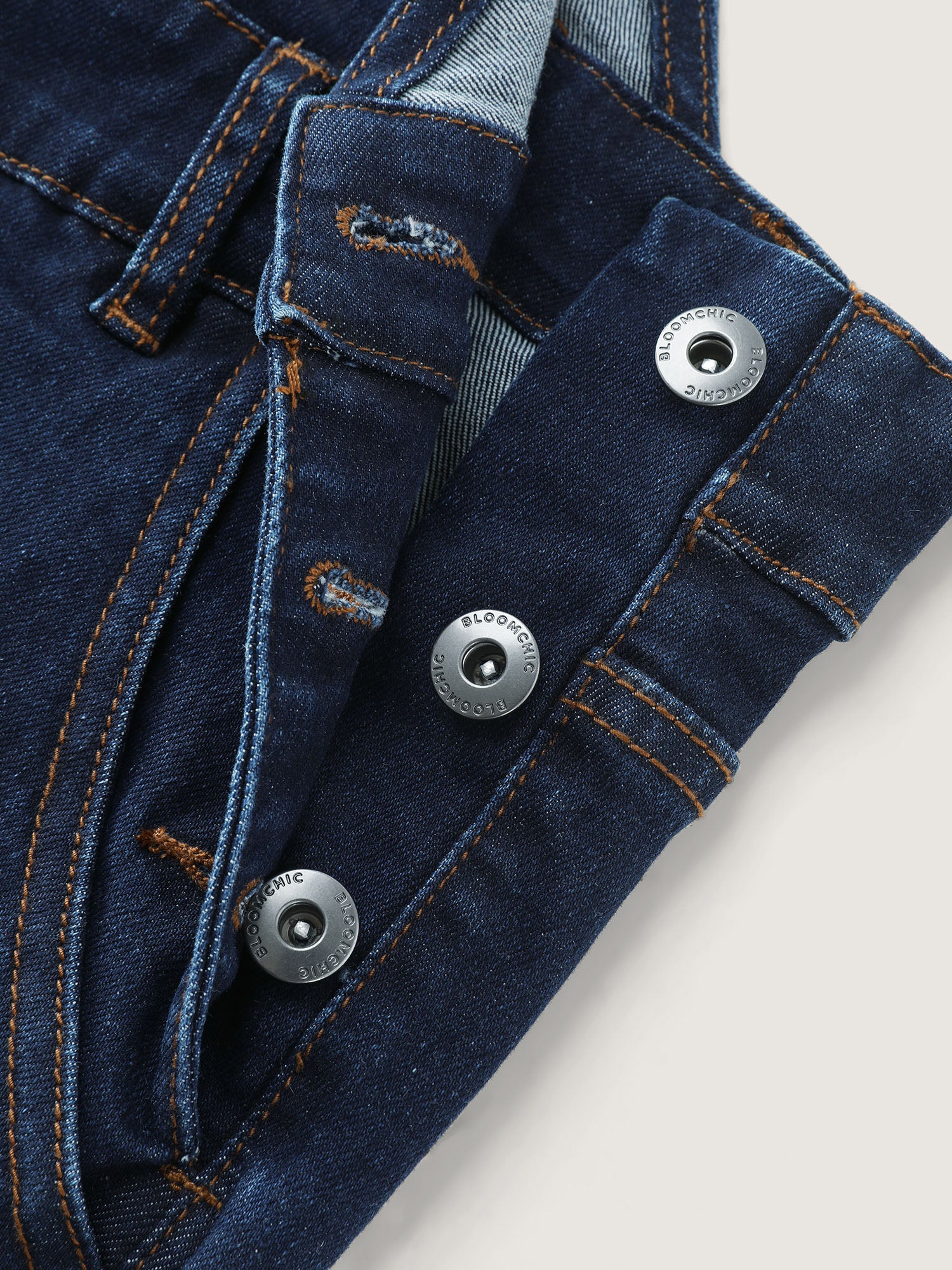 Stretchy Straight-Leg Denim Overall Jumpsuit