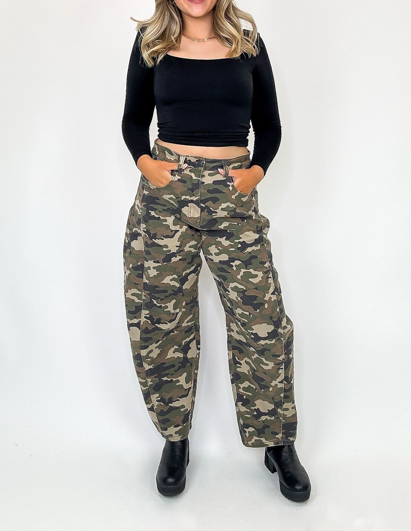 Rogue Terrain Camo Mid Waisted Barrel Leg Jeans
