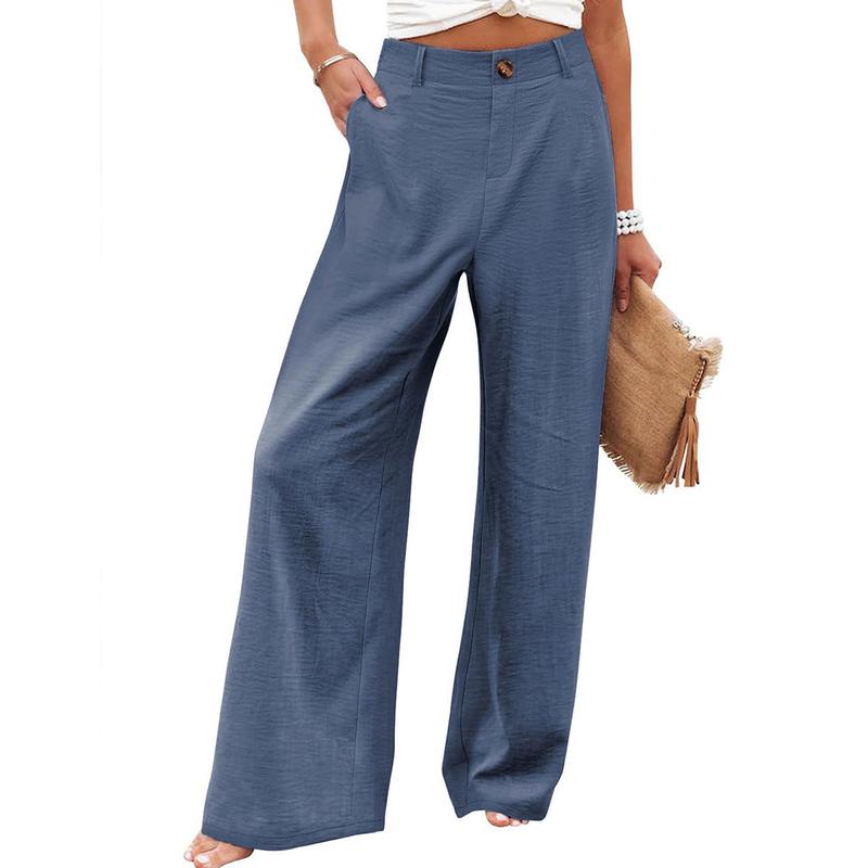 Womens Cotton Linen Pants Casual Button Up High Waisted Wide Leg Trousers Wideleg Loose Womenswear Apricot