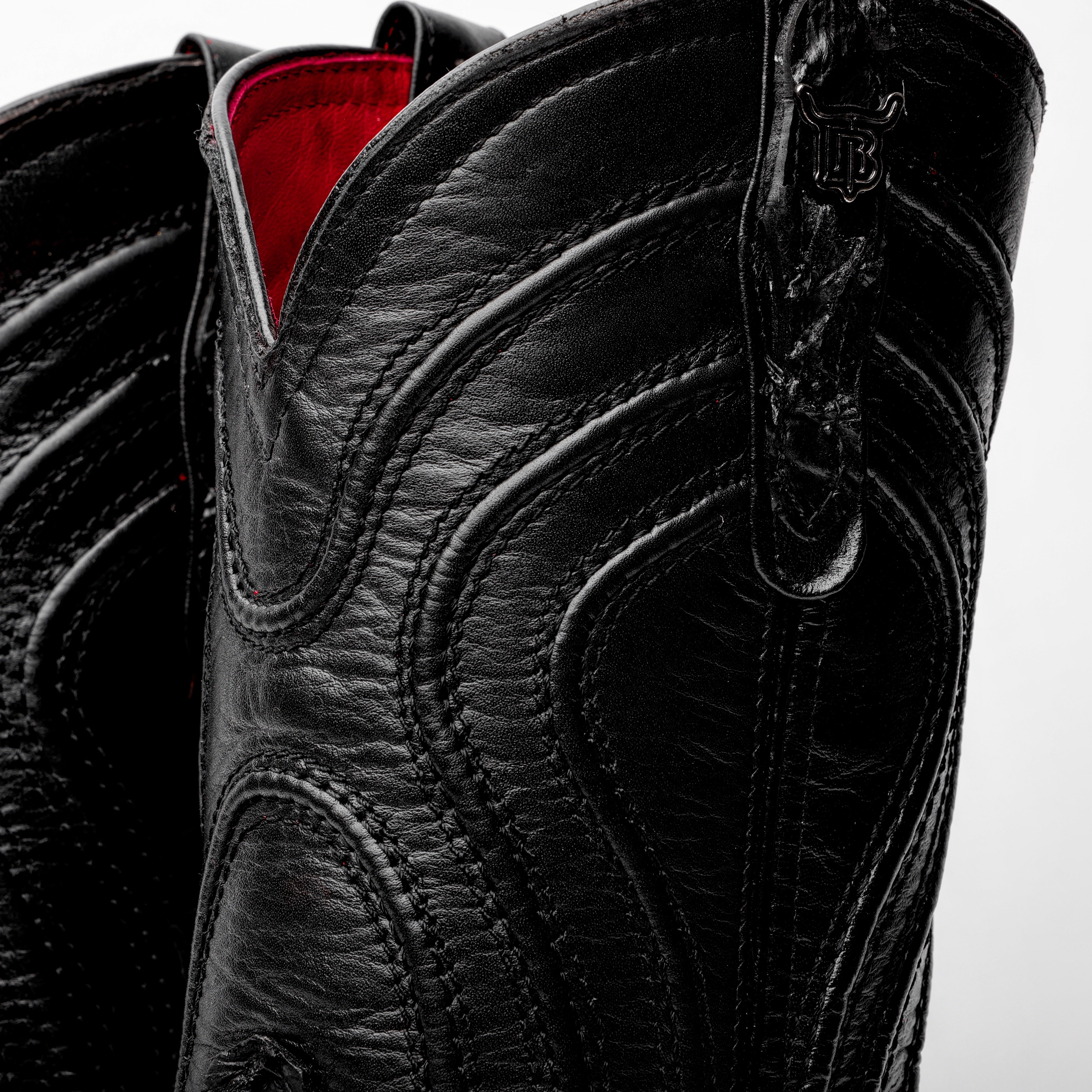 Matte Black Jumbo Pirarucu Leather Boots - Square Toe