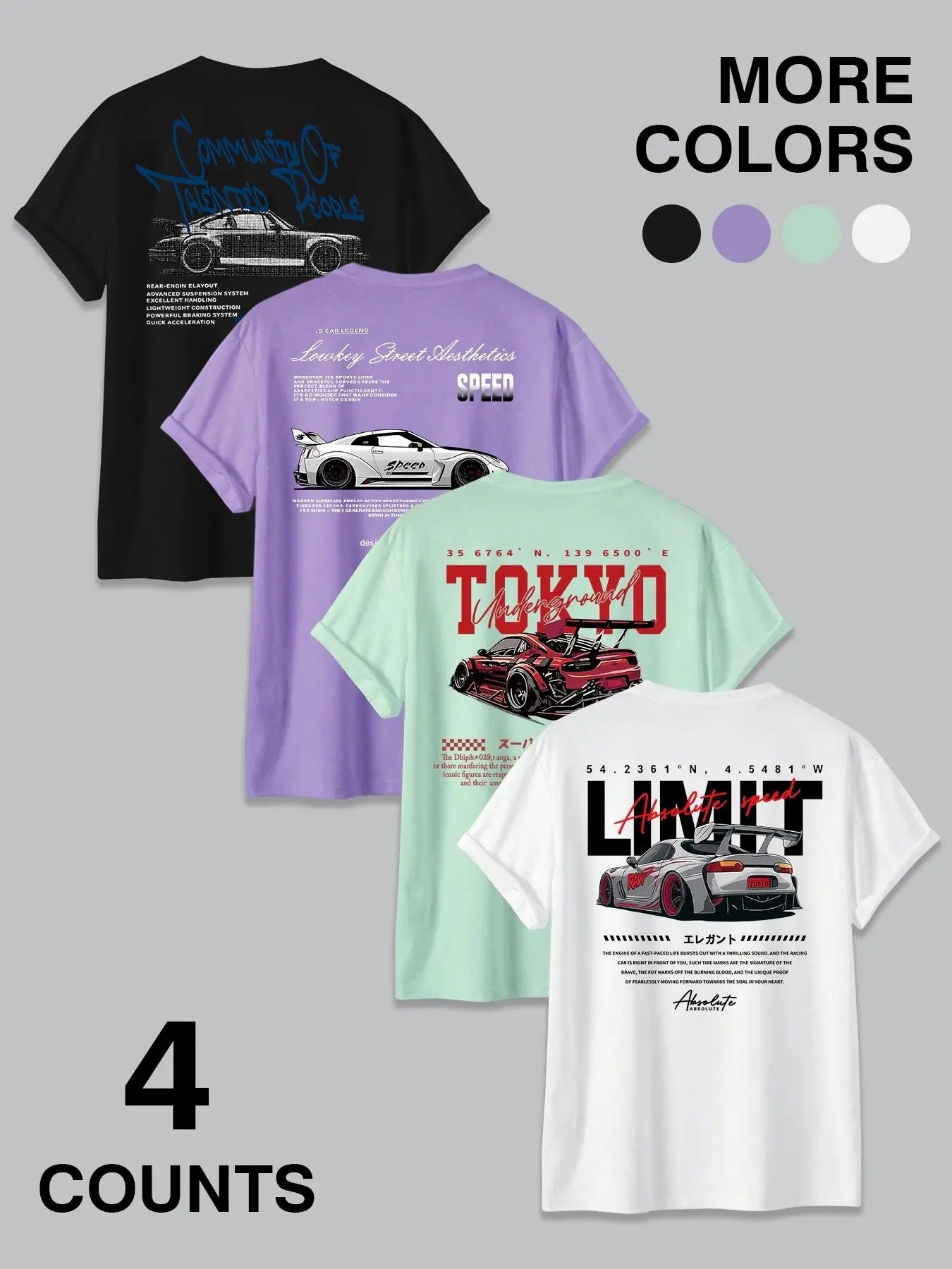 Car & Tokyo Street Aesthetic Graphic T-Shirts | Racing Streetwear Casual Tees Set