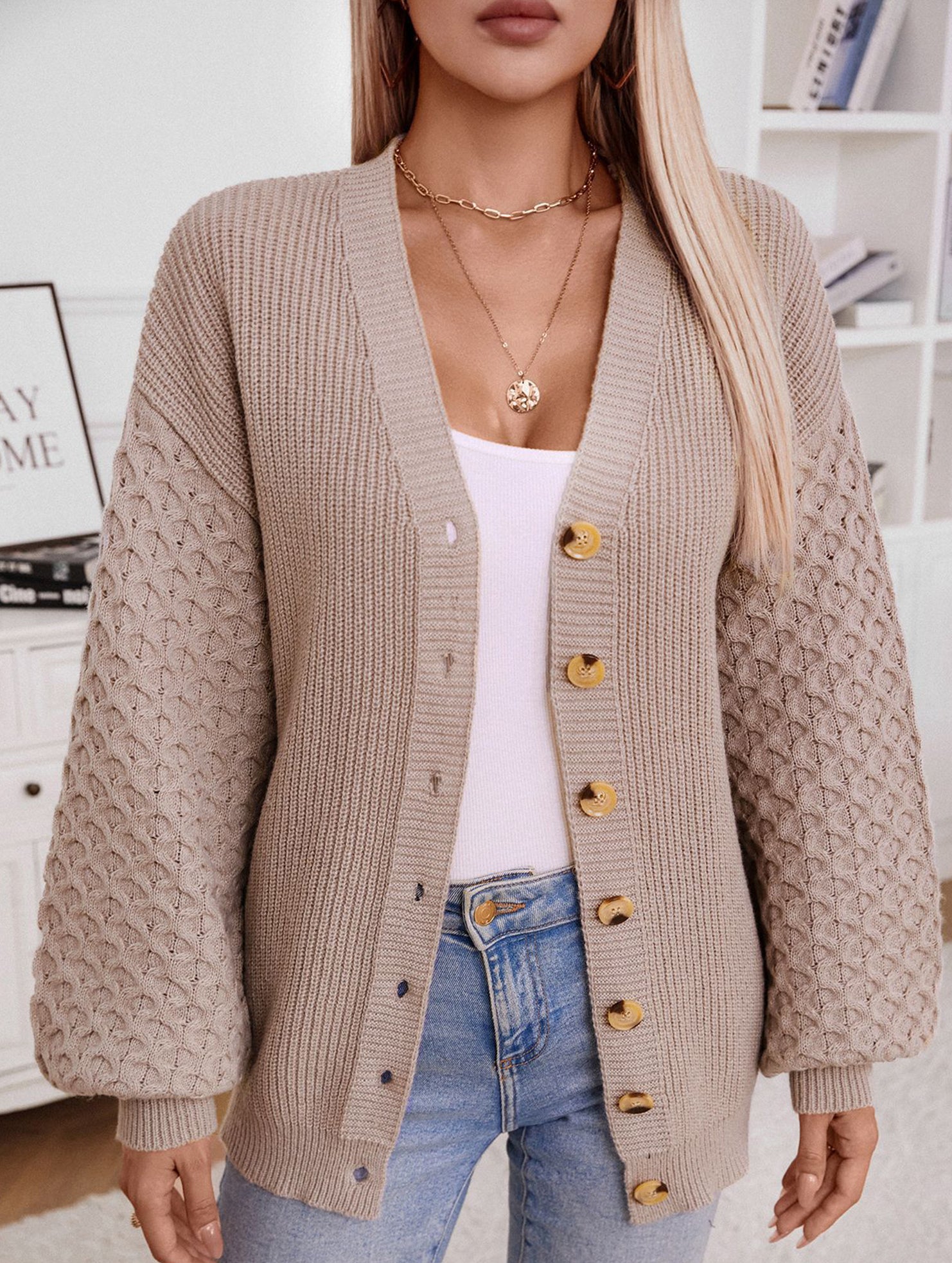 Vintage Loose Knit Cardigan Long Sleeve