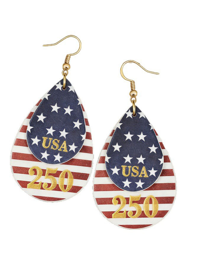 Women'S Independence Day 250Th Anniversary US Flag Striped Pentagram Leather Double Leather Earrings
