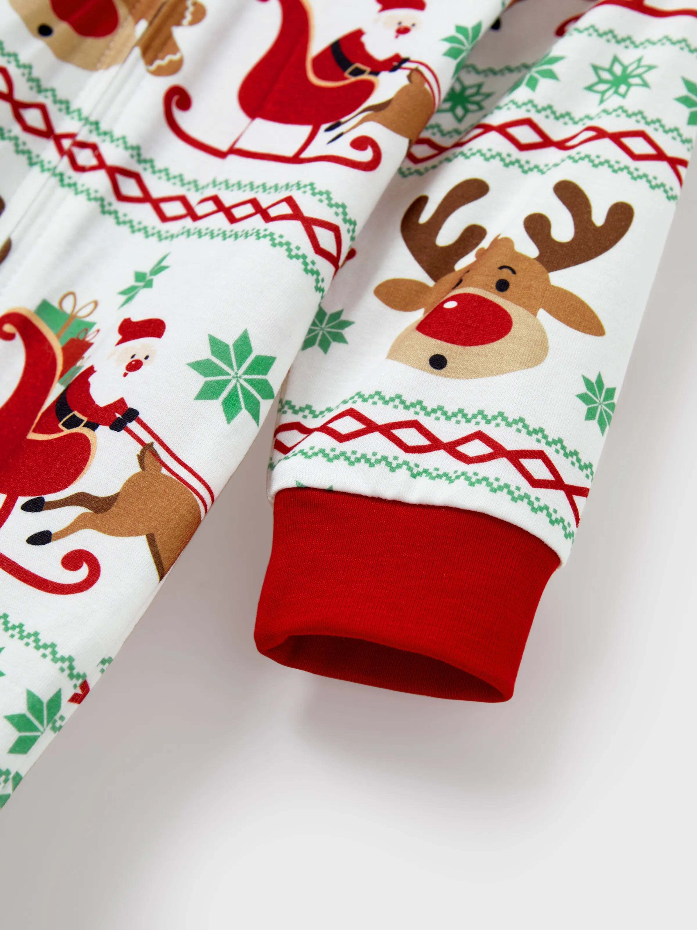 Christmas Onesies Matching Family Pajamas Set Reindeer Print Long-sleeve PJS with Christmas Socks Red