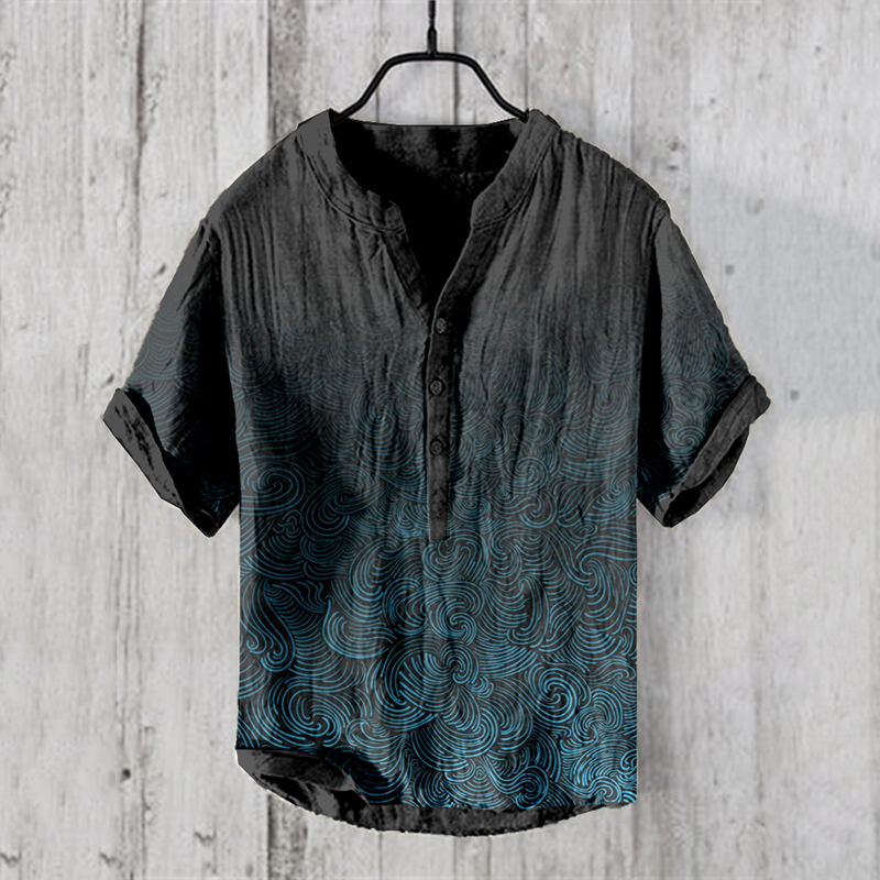 Vintage Waves Japanese Art Linen Blend Shirt