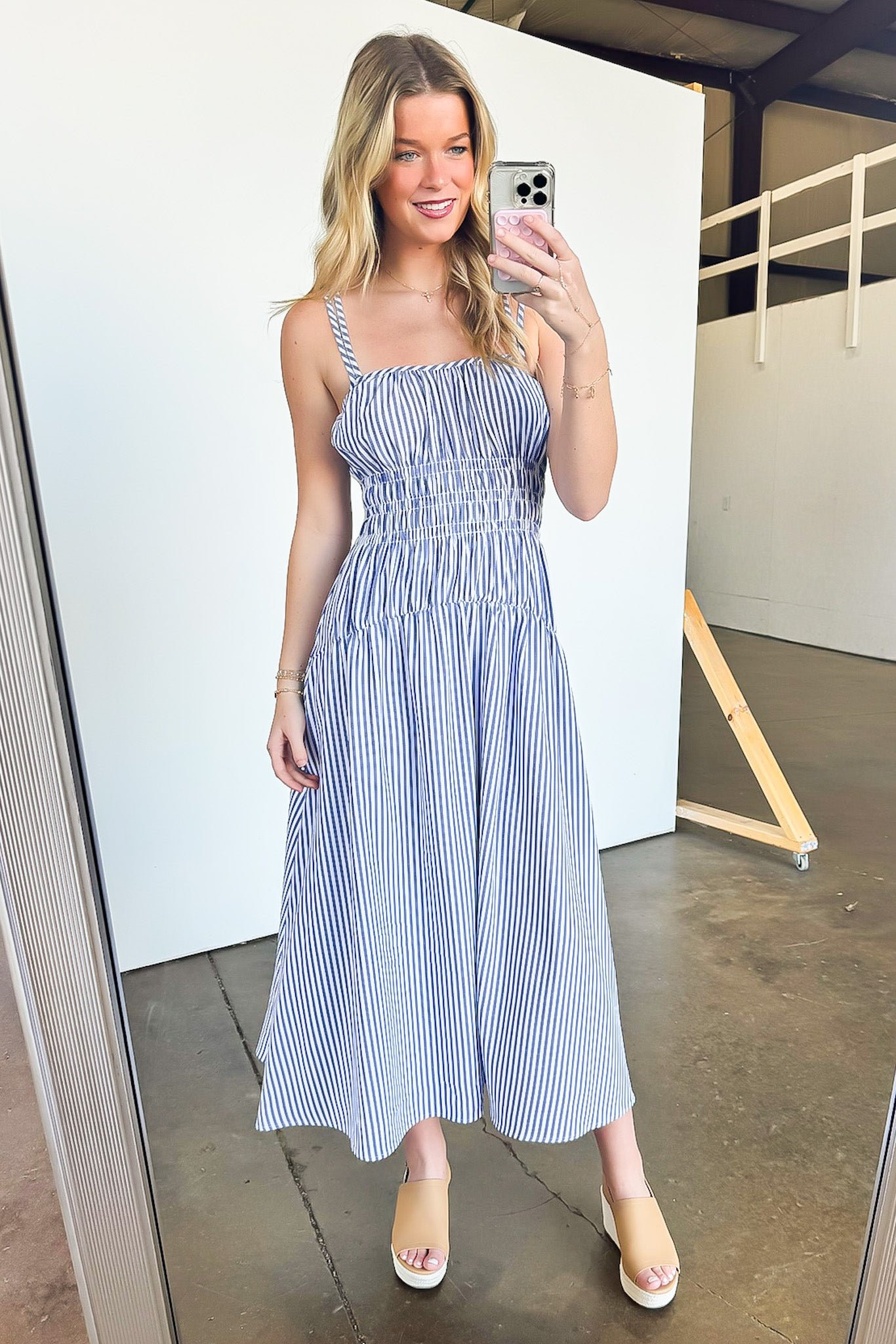 Tiered Striped Smocked Dress