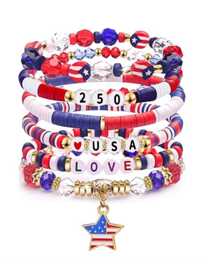 Unisex American Independence Day 250Th Anniversary Commemorative Soft Ceramic Stackable Bracelet Jewelry