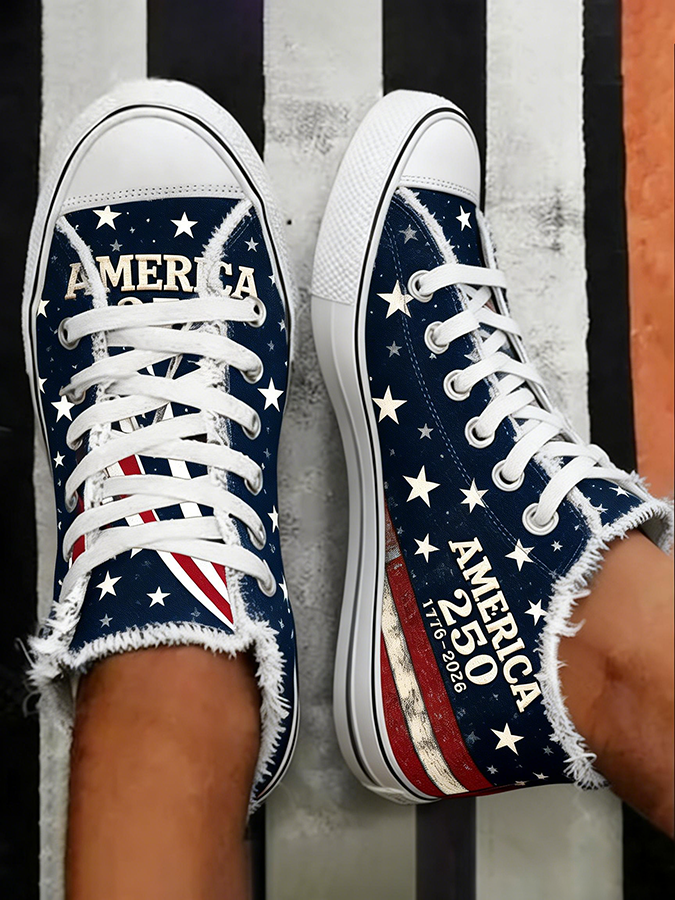Women's America 250 1776-2026 American Flag Print Fringe Sneakers