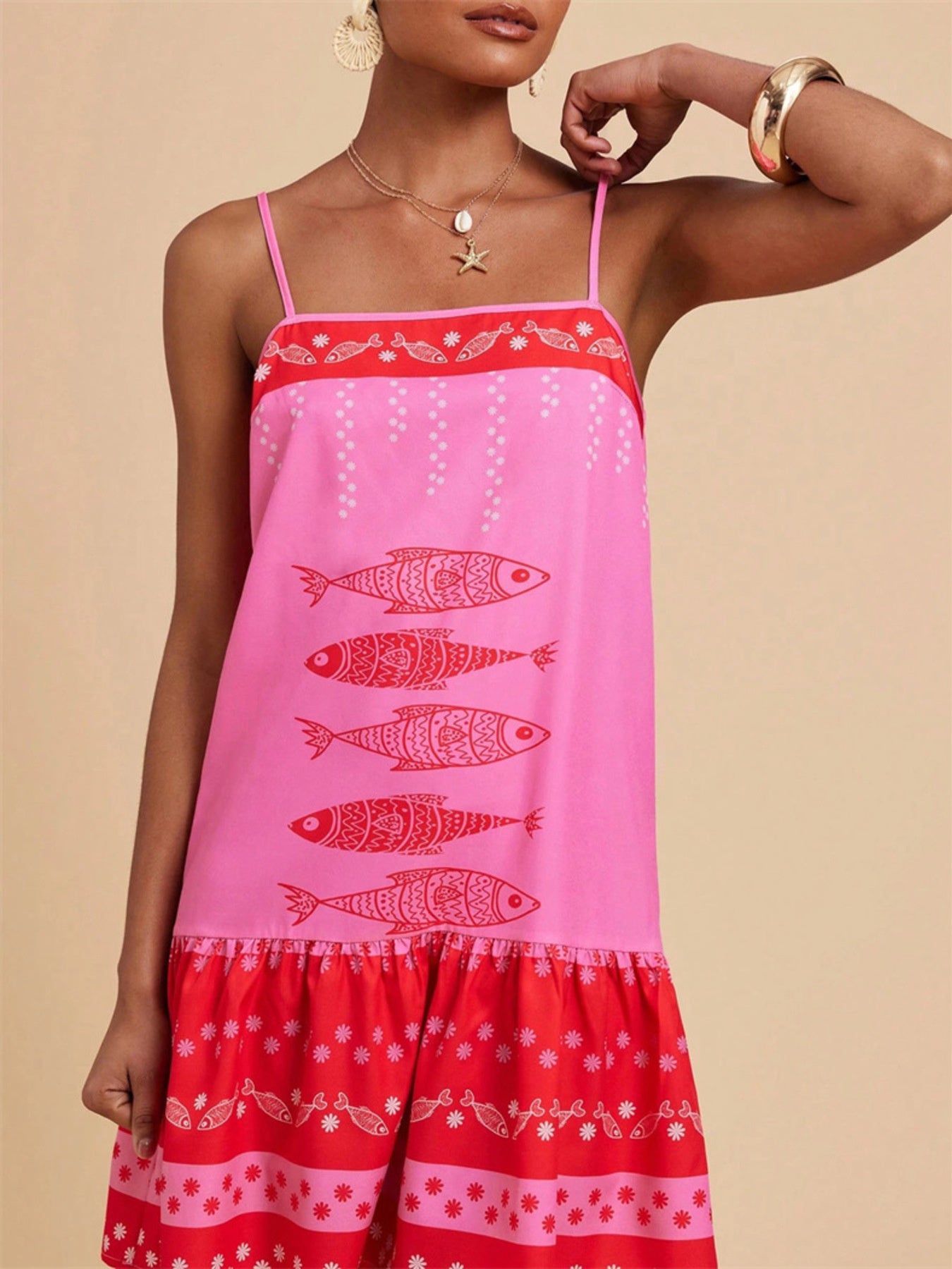 Printed Spaghetti Strap Mini Dress