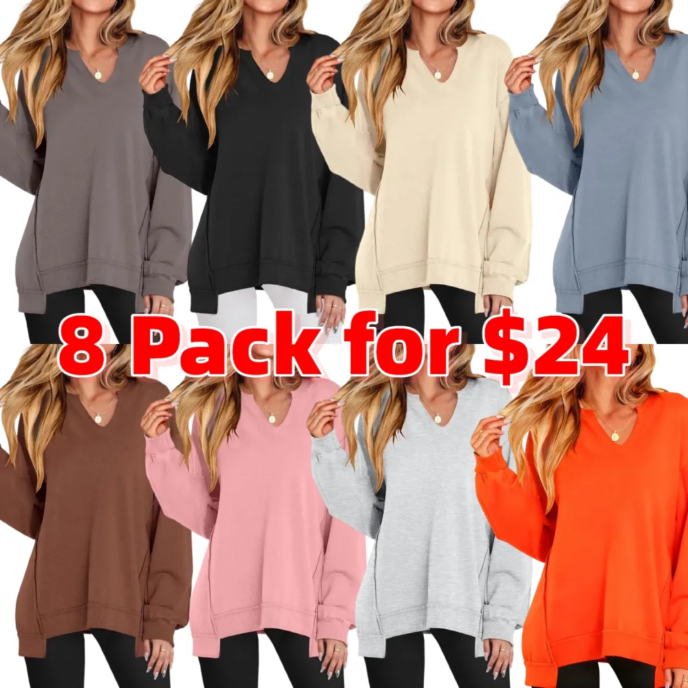 Womens Oversized Sweatshirt V Neck Long Sleeve