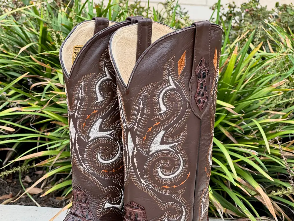 Mens Brown Horn-Back Leather Boots With Cream Shaft