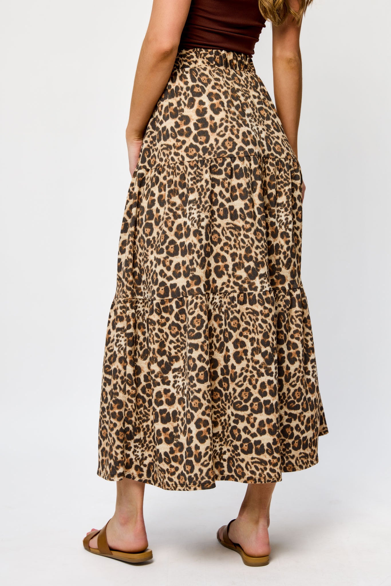 Animal Print Ripple Jersey Tiered Maxi Skirt
