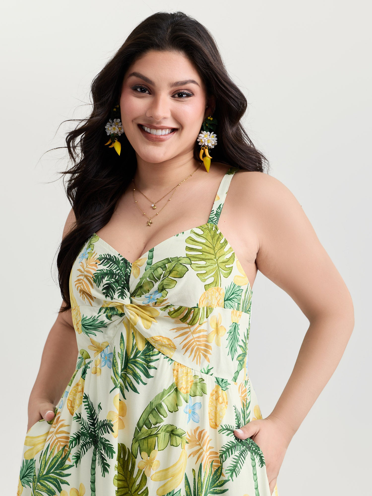 Tropical Vacation-Ready Ruched Midi Dress