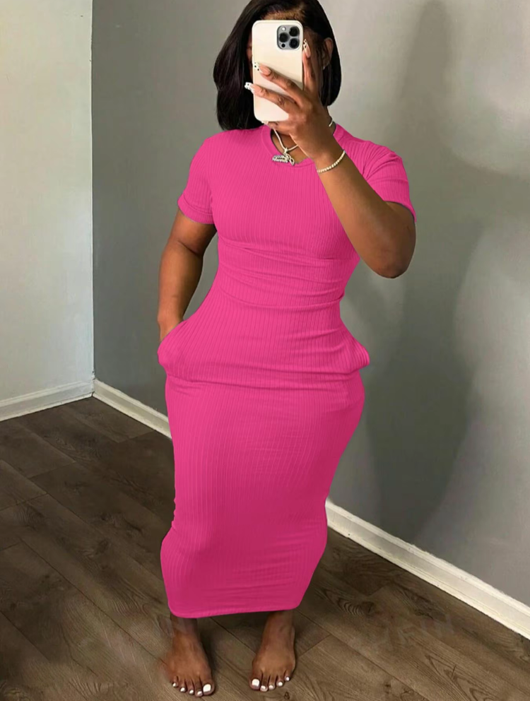 Plus Size Casual Summer Bodycon Dress with Pockets