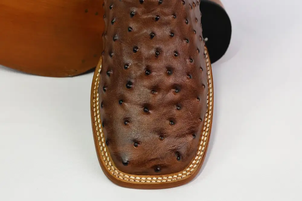 Brown Ostrich Leather Boots — Square Toe