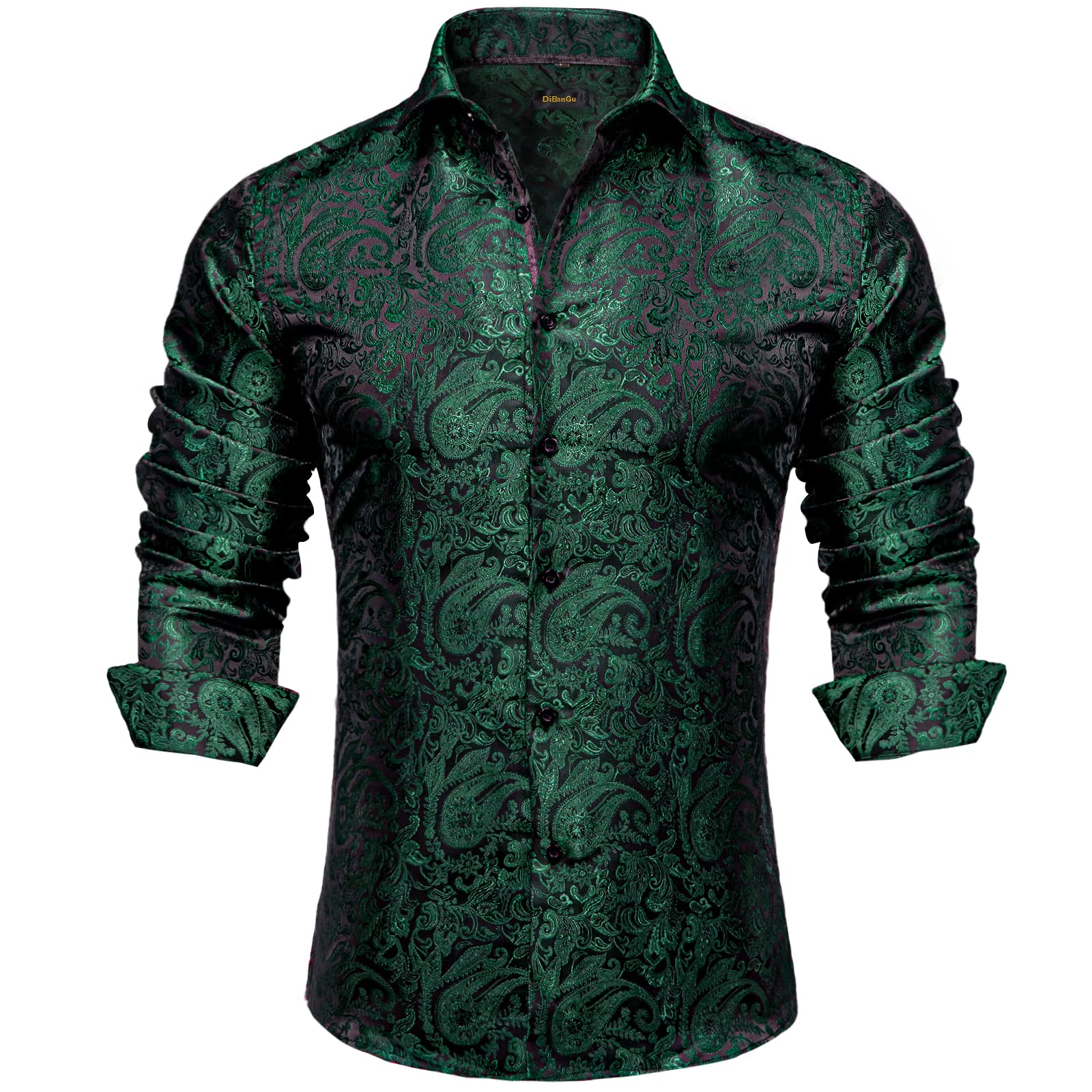 Men's Paisley Dress Shirt Long Sleeve Wrinkle Free Button Down Cowboy Shirts - Emerald Green&paisley