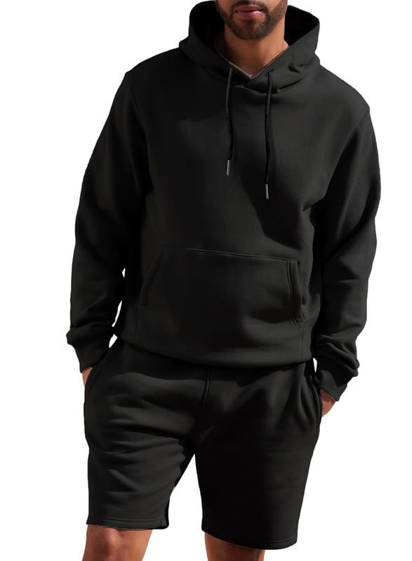 Mens 2 Piece Outfits Hoodie Sweatshirt Tracksuit Joggers Shorts Sweatsuit Set with Pockets