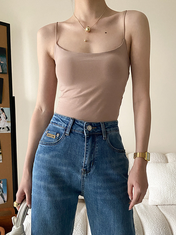 Adjustable Solid Color Skinny Spaghetti-Neck Vest Top